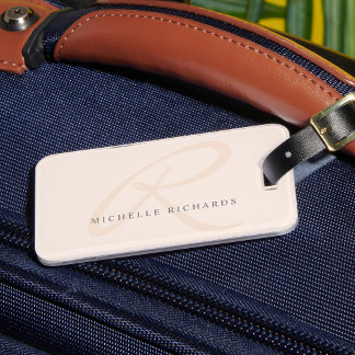 Etiqueta De Bagagem Monograma Elegante Elegante Rosa Suspenso