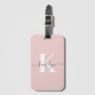 Etiqueta De Bagagem Monograma Elegante em Rosa Bege e Cinza com Letra 