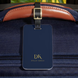Etiqueta De Bagagem Monograma Elegante Minimalista Azul Escuro Na moda