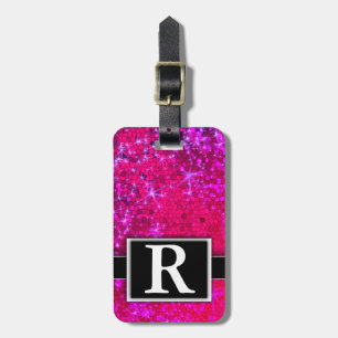 Etiqueta De Bagagem Monograma Elegante Moderno de Lítida Metálica Rosa