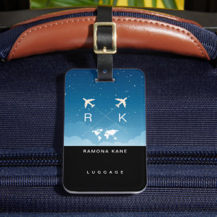 Etiqueta De Bagagem Monograma Elegante Moderno de Viajantes