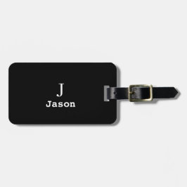 Etiqueta De Bagagem Monograma Elegante Nome inicial Preto Personalizad