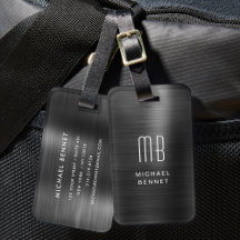 Monograma Elegante Preto Metálico Brushed 