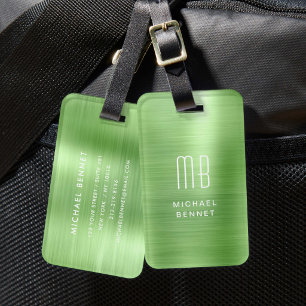 Etiqueta De Bagagem Monograma Elegante Verde