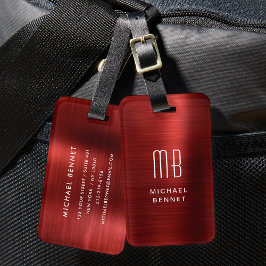 Etiqueta De Bagagem Monograma Elegante Vermelho Metalizado