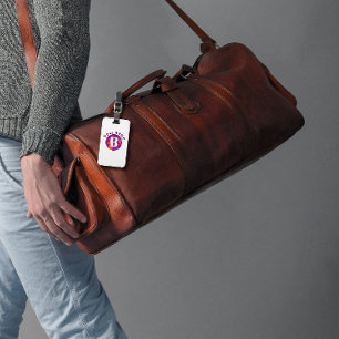 Etiqueta De Bagagem Monograma elegante vermelho-roxo, clássico,