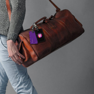 Etiqueta De Bagagem Monograma elegante vermelho-roxo, clássico,