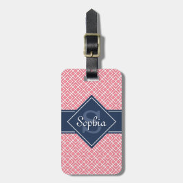 Etiqueta De Bagagem Monograma em Azul Marinho e Diamante Rosa