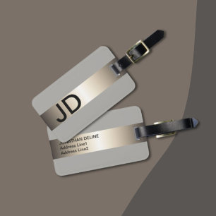 Etiqueta De Bagagem Monograma em negrito com faixa metálica legal Cinz