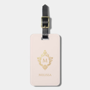 Etiqueta De Bagagem Monograma em Rosa de Cumeeira Falso Ouro Vintage E