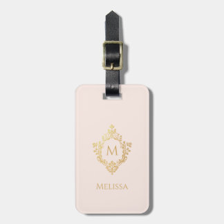 Etiqueta De Bagagem Monograma em Rosa de Cumeeira Falso Ouro Vintage E