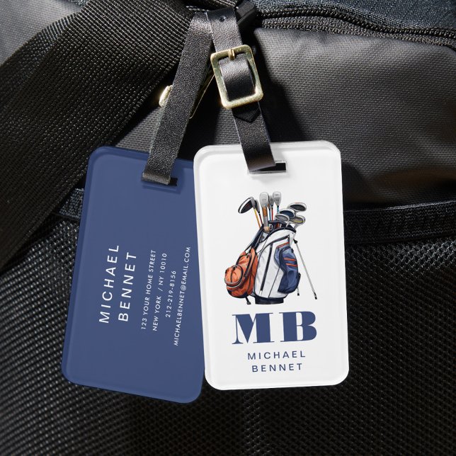Etiqueta De Bagagem Monograma Esportivo do Golfista Moderno (Modern Golfer Sport Monogram Luggage Tag)