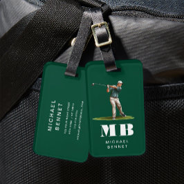 Etiqueta De Bagagem Monograma Esportivo do Golfista Verde Moderno