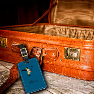 Etiqueta De Bagagem Monograma F de cobalto, flor de aquarelas, Etiquet