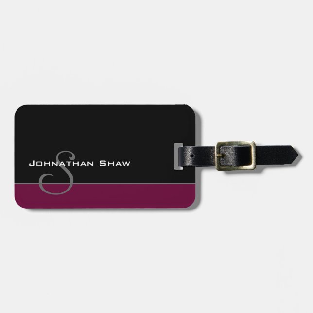 Etiqueta De Bagagem Monograma feito sob encomenda 5 (Borgonha) (Frente Horizontal)