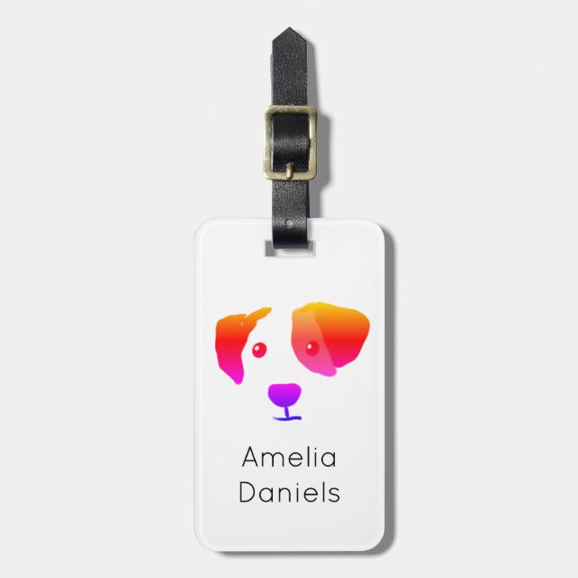 Etiqueta De Bagagem Monograma Feliz Rainbow Dog (Frente Vertical)