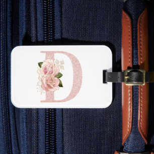 Etiqueta De Bagagem Monograma Floral Brilhante Rosa Claro Feminino D