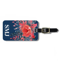 Monograma Floral em Aquarela em Jeans Azul / Rosa