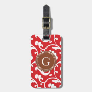Etiqueta De Bagagem Monograma floral vermelho feminino elegante do