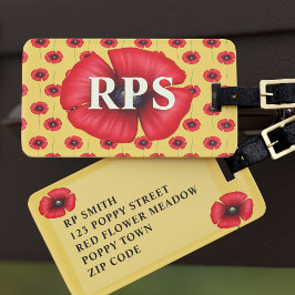 Etiqueta De Bagagem Monograma Floral Vermelho Monograma Amarelo Bagage