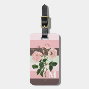 Etiqueta De Bagagem Monograma Floral Vermelho Verde Rosa Moderno, Ling