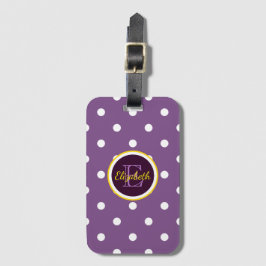 Etiqueta De Bagagem Monograma Fofo Roxo Pontos Polka