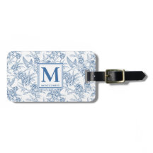 Monograma Francês em Azul Vintage Floral Toile de 
