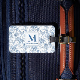 Etiqueta De Bagagem Monograma Francês em Toile de Jouy Floral Vintage 