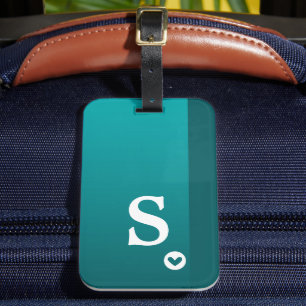 Etiqueta De Bagagem Monograma Girly Green Heart Simple Modern Chic