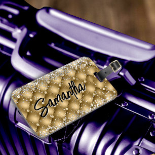 Etiqueta De Bagagem Monograma glitter brilhante elegante dourado