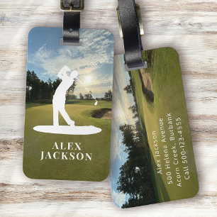 Etiqueta De Bagagem Monograma Golfer Adicione seu logotipo