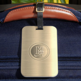 Etiqueta De Bagagem Monograma Gravado em Aço Dourado Metálico
