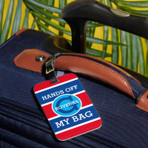 Etiqueta De Bagagem Monograma Hands Off My Bag Texto em Vermelho Branc