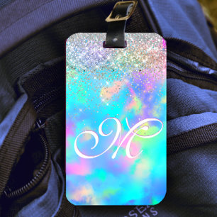 Etiqueta De Bagagem Monograma holográfico e iridescente, em forma de m
