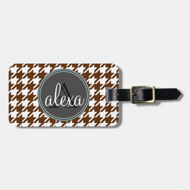 Etiqueta de Bagagem Monograma Houndstooth (Frente Horizontal)