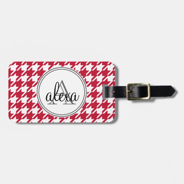 Etiqueta de Bagagem Monograma Houndstooth (Frente Horizontal)