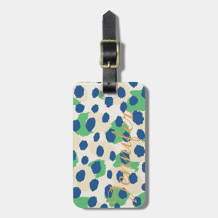 Etiqueta De Bagagem Monograma impressão de chic verde-azul-guepardo