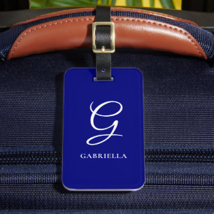Etiqueta De Bagagem Monograma Inicial e Nome Personalizado em Azul