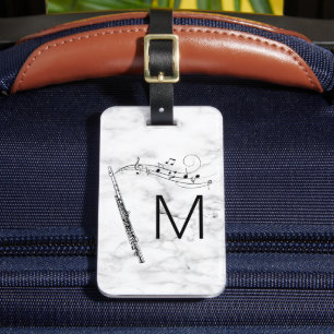 Etiqueta De Bagagem Monograma inicial Flute Musicblack & White Marble