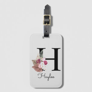 Etiqueta De Bagagem Monograma Inicial H Rosa Boho Floral Feminino