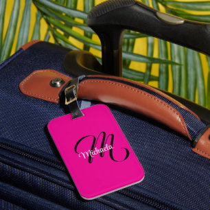 Etiqueta De Bagagem Monograma inicial minimalista moderno nome rosa qu