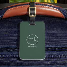 Etiqueta De Bagagem Monograma Inicial Minimalista Profissional Verde F