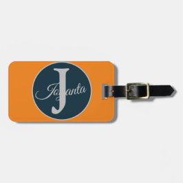 Etiqueta De Bagagem Monograma laranja cinza azul personalizado Elegant