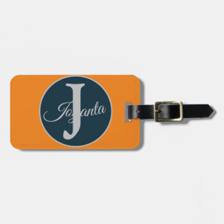 Etiqueta De Bagagem Monograma laranja cinza azul personalizado Elegant