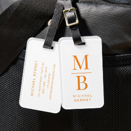 Etiqueta De Bagagem Monograma Laranja Moderno