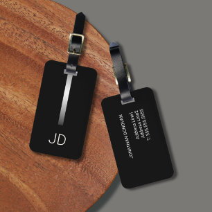 Etiqueta De Bagagem Monograma legal Preto Faux Silver Stripe