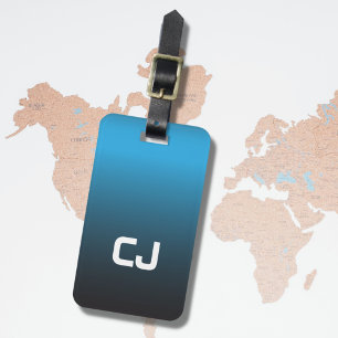 Etiqueta De Bagagem Monograma Legal simples de madeira azul