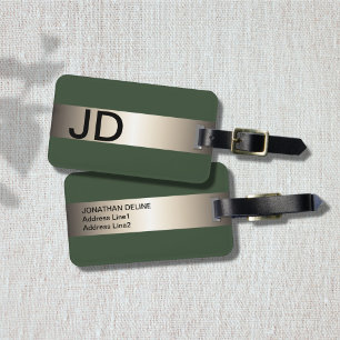 Etiqueta De Bagagem Monograma legal verde esfarelo metálico esfolado