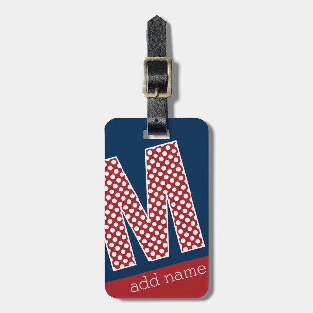 Etiqueta De Bagagem Monograma - Letra M - Bolinhas Vermelhas e Brancas (Frente Vertical)