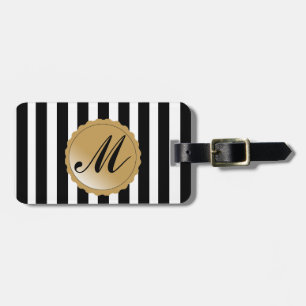 Etiqueta De Bagagem Monograma listrado do costume do ouro branco do